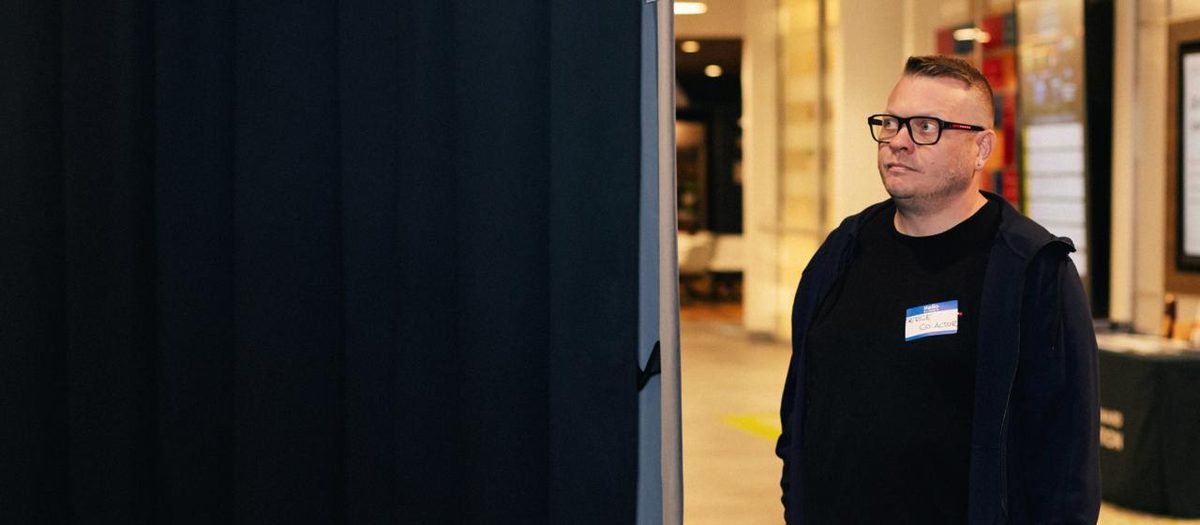 Serge Bulaev backstage before a talk